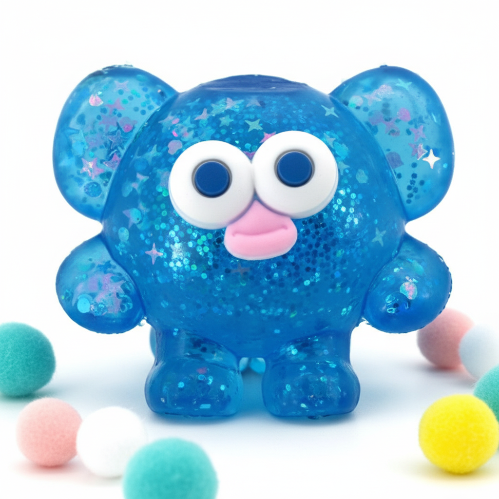 Blue Glitter Elephant White Background