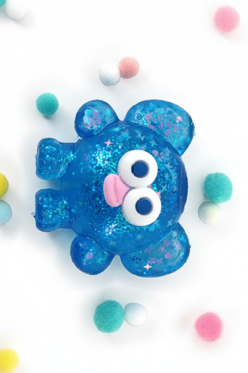 Blue Glitter Monster White Background
