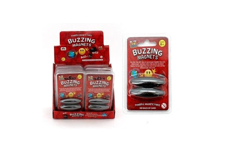 Display of Buzzing Magnets packaging on a white background