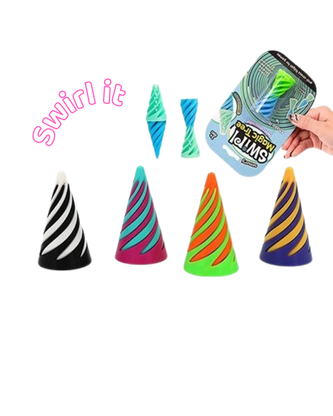 Colorful swirled cone-shaped fidget toy