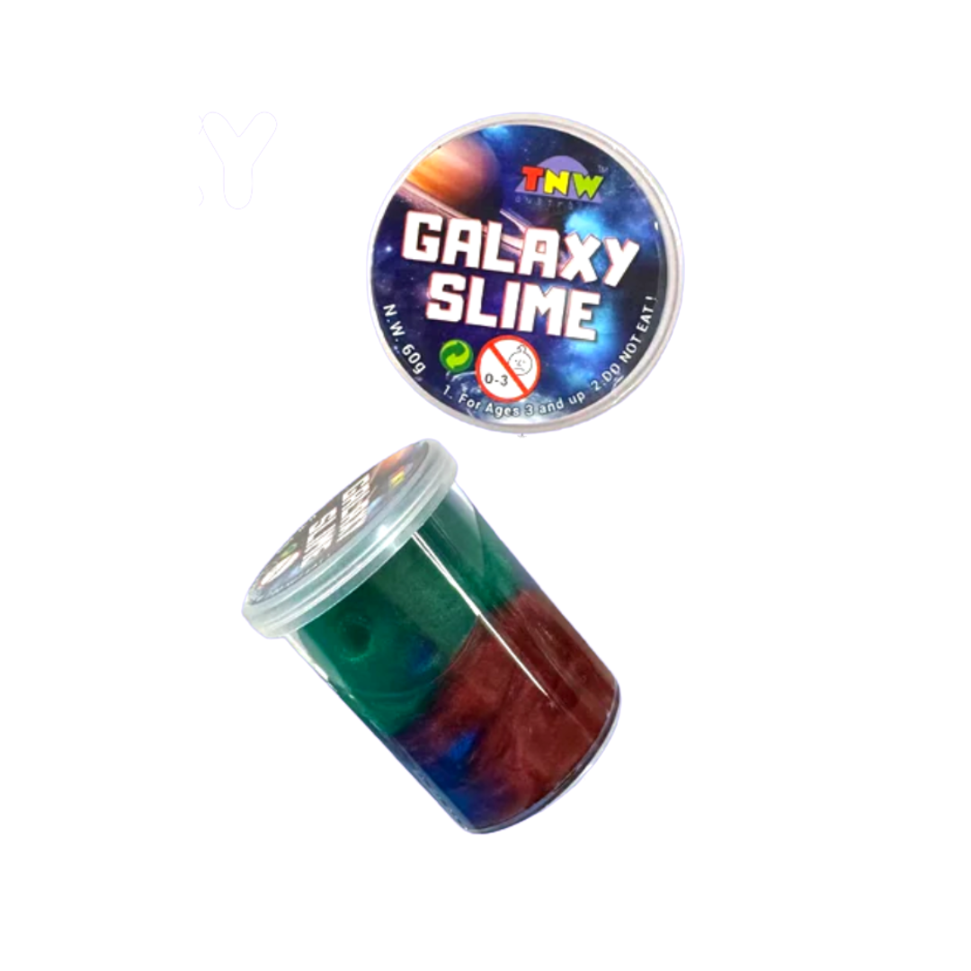 Soft, squishy slime with multicolored galaxy design