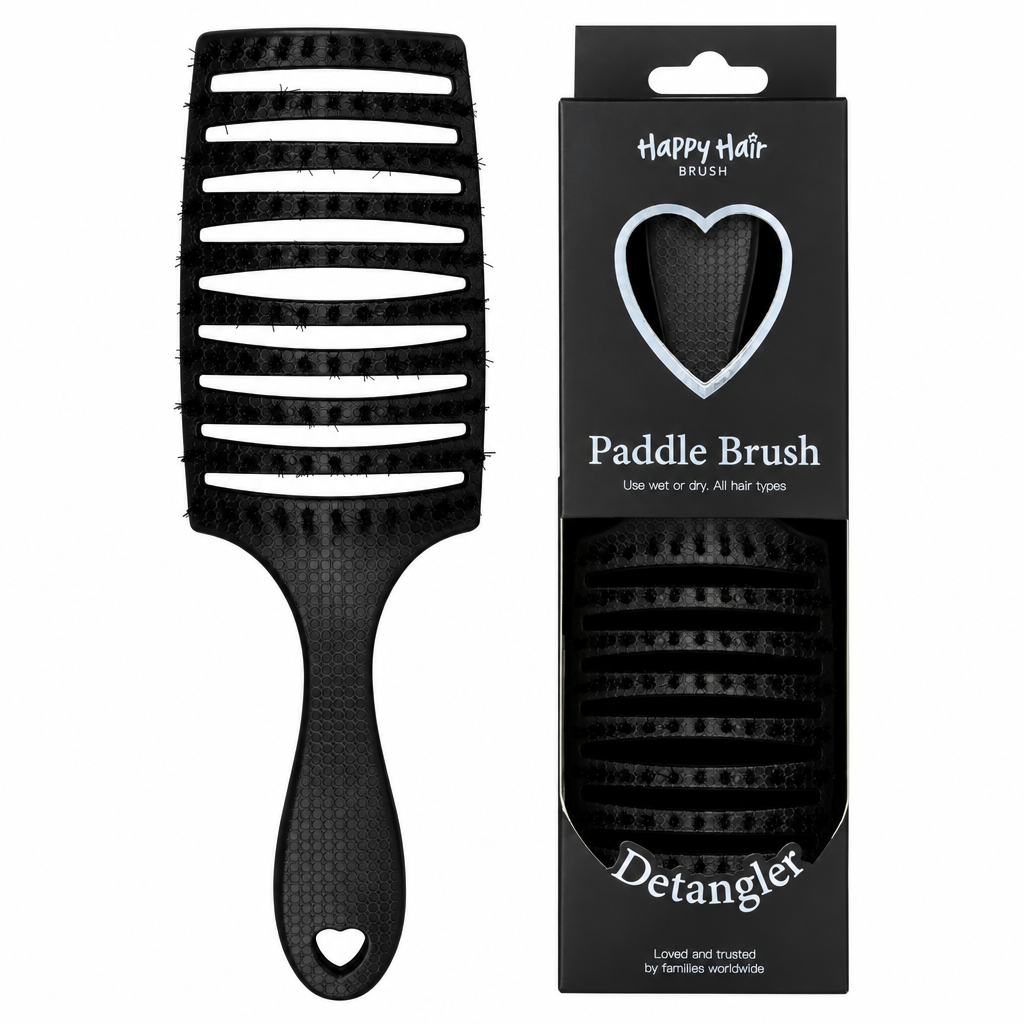Happy Hair paddle brush and box, square version