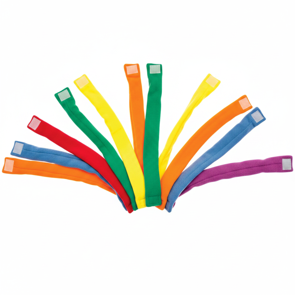 Absorbent Fabric Sensory Chew Set of 6 - colourful stretch bands on white background
