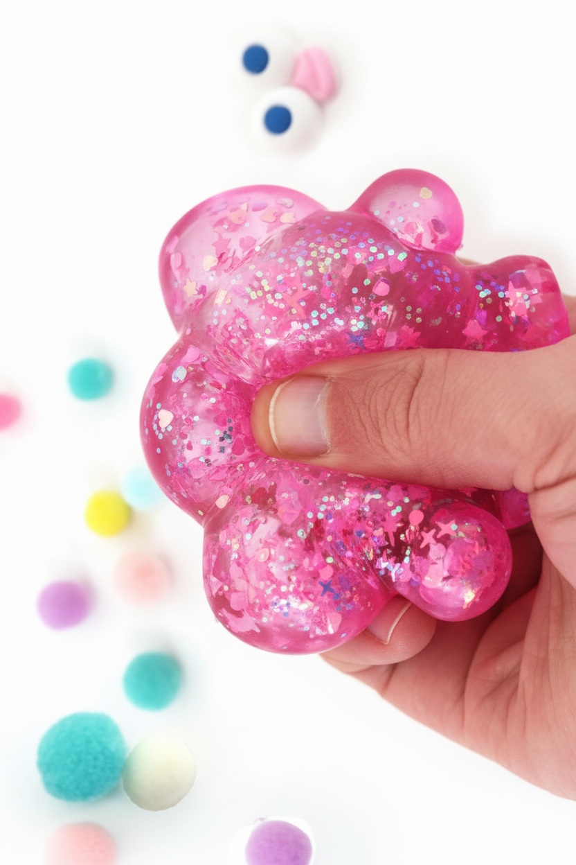 Pink Glitter Monster Squeeze White Background