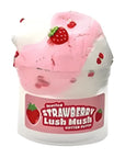 Jar of strawberry-flavored plush toy with a pink top and white base on a white background