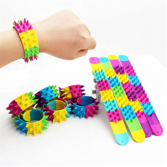 Colourful spiky slap band wearable fidget toy